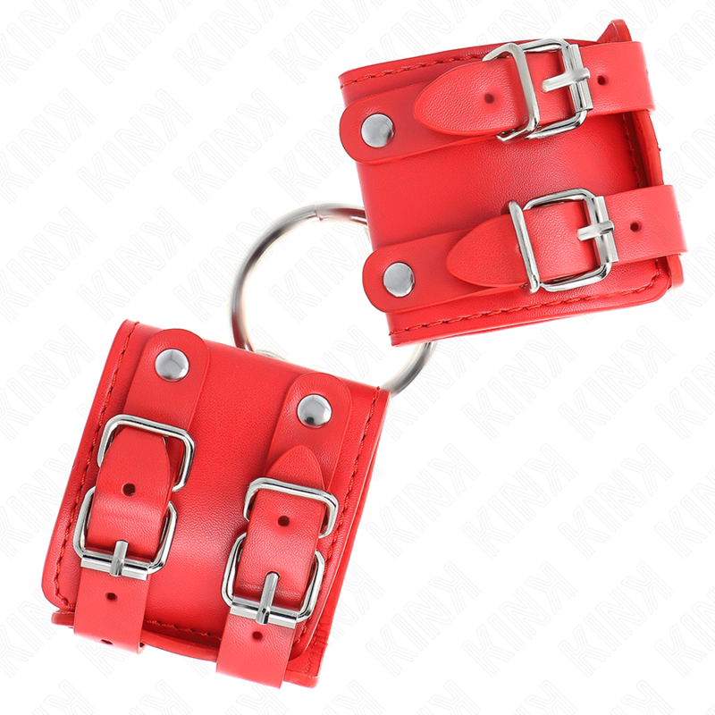 KINK - SUJECIONES DE MUÑECA FIJAS CON ANILLA Y Tachuelas AJUSTABLES ROJO 17-22 CM X 6.5 CM