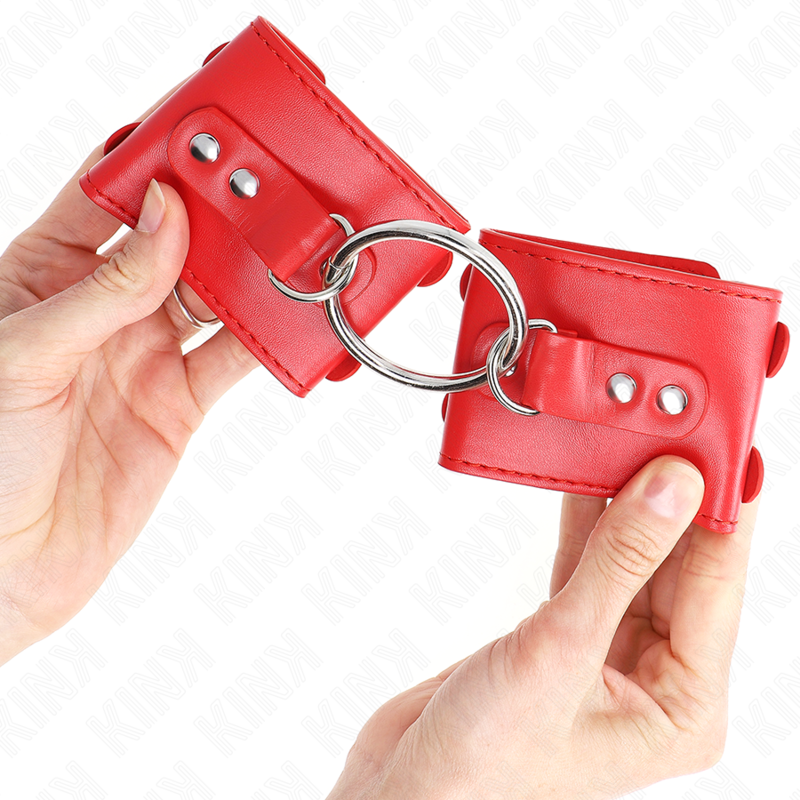 KINK - SUJECIONES DE MUÑECA FIJAS CON ANILLA Y Tachuelas AJUSTABLES ROJO 17-22 CM X 6.5 CM