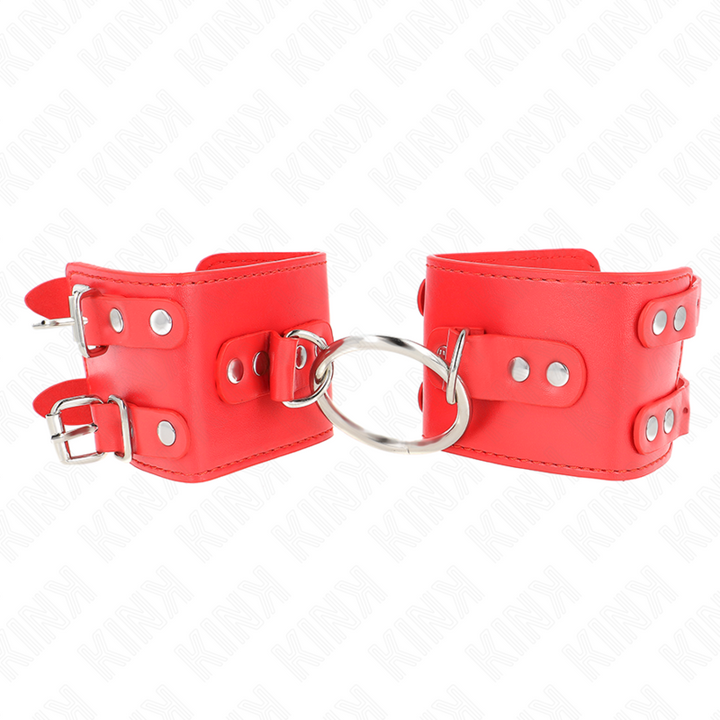 KINK - SUJECIONES DE MUÑECA FIJAS CON ANILLA Y Tachuelas AJUSTABLES ROJO 17-22 CM X 6.5 CM