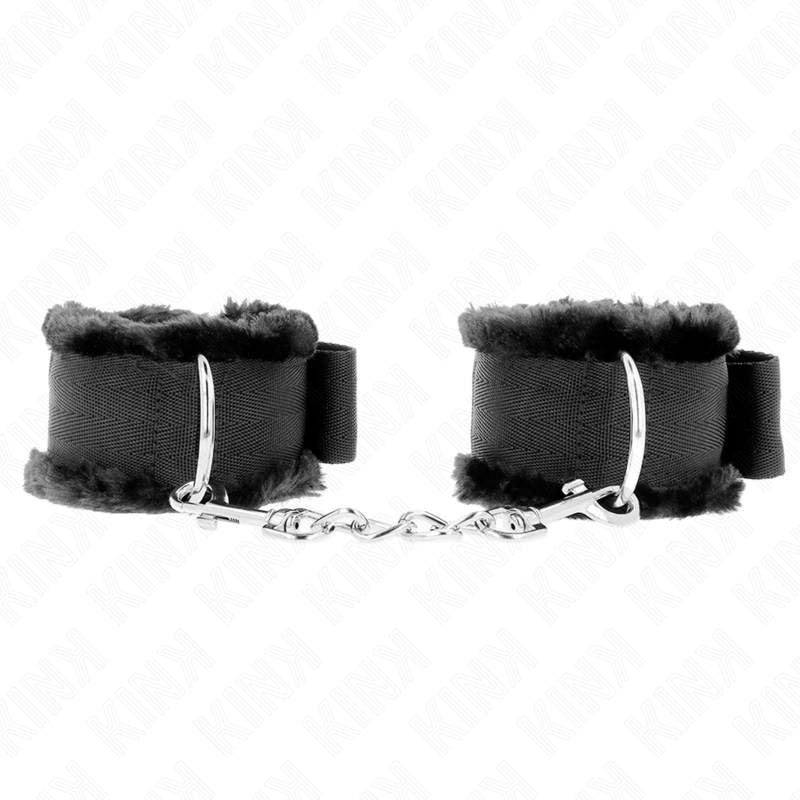 KINK - SUJECIONES DE MUÑECA CON FORRO DE PELO NEGRO AJUSTABLE 17-31 CM X 7 CM