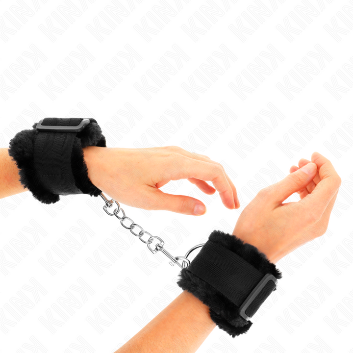 KINK - SUJECIONES DE MUÑECA CON FORRO DE PELO NEGRO AJUSTABLE 17-31 CM X 7 CM