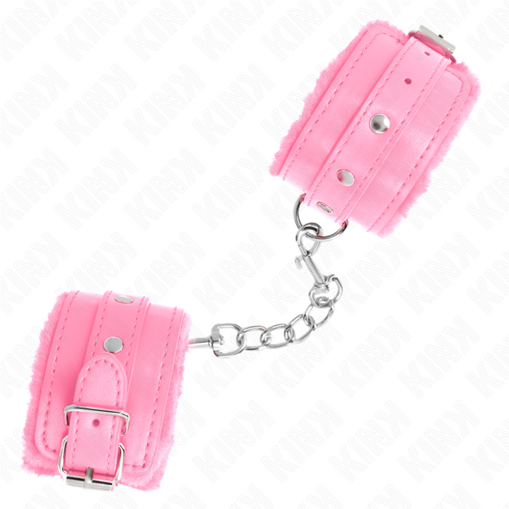 KINK - SUJECIONES DE MUÑECA CON FORRO DE PIEL PREMIUM ROSA CON CINTURÓN ROSA AJUSTABLE 17-29 CM X 6 CM