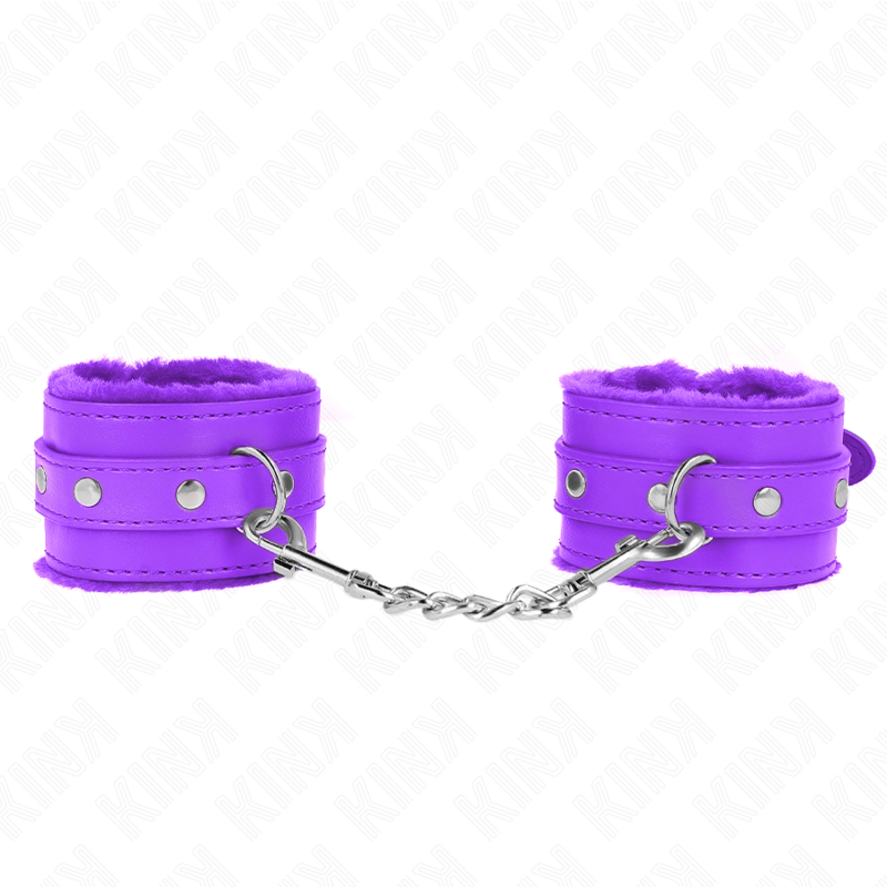 KINK - SUJECIONES DE MUÑECA CON FORRO DE PIEL PREMIUM MORADA CON CINTURÓN MORADO AJUSTABLE 17-29 CM X 6 CM