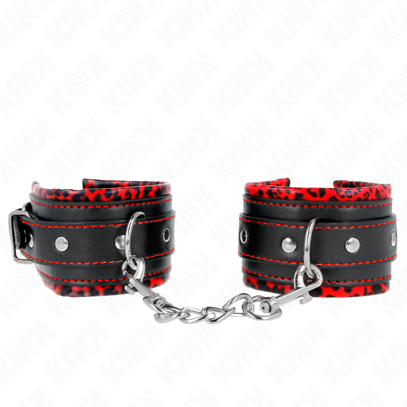 KINK - SUJECIONES DE MUÑECA CON FORRO DE PIEL ROJO/NEGRO AJUSTABLES 17-29 CM X 6 CM