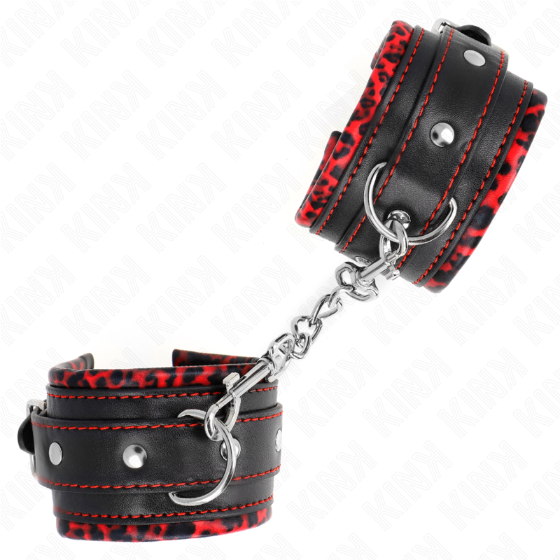 KINK - SUJECIONES DE MUÑECA CON FORRO DE PIEL ROJO/NEGRO AJUSTABLES 17-29 CM X 6 CM