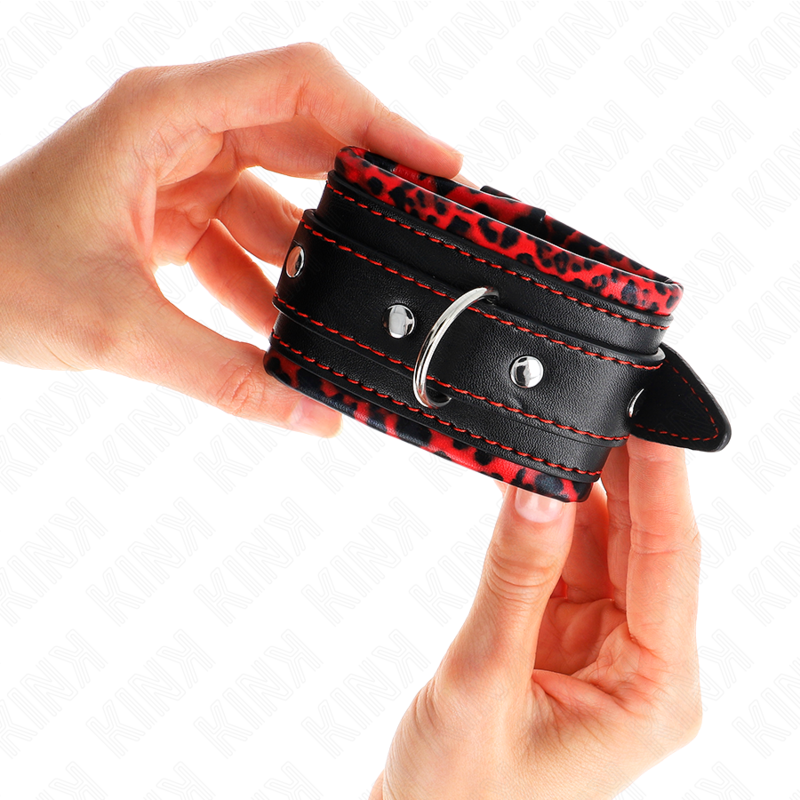 KINK - SUJECIONES DE MUÑECA CON FORRO DE PIEL ROJO/NEGRO AJUSTABLES 17-29 CM X 6 CM