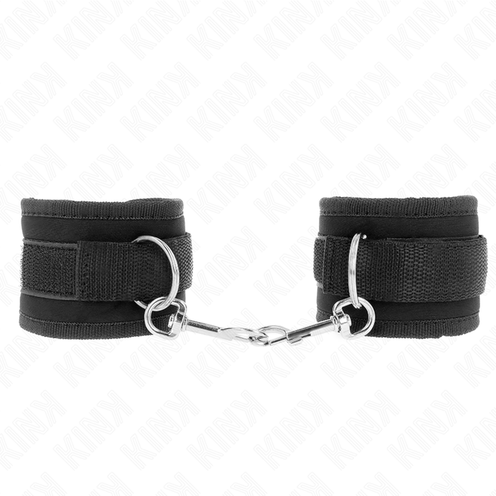 KINK - SUJECIONES DE MUÑECA CON GANCHO Y BUCLE DE NYLON, NEGRO, MODELO 2, AJUSTABLES 18-35 CM X 6 CM