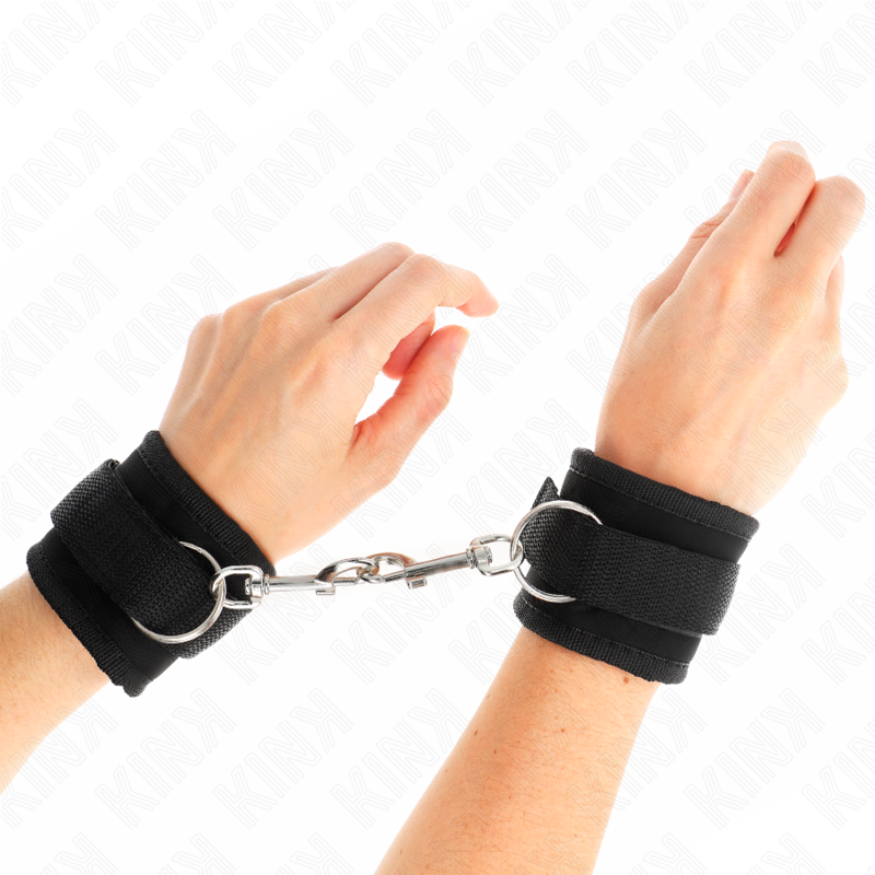 KINK - SUJECIONES DE MUÑECA CON GANCHO Y BUCLE DE NYLON, NEGRO, MODELO 2, AJUSTABLES 18-35 CM X 6 CM