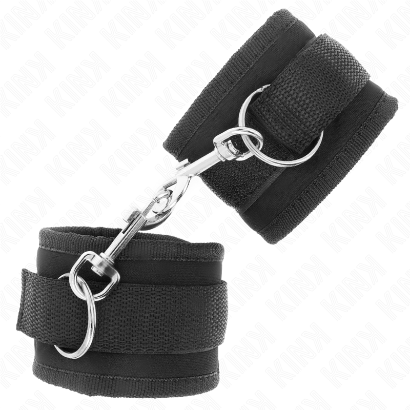 KINK - SUJECIONES DE MUÑECA CON GANCHO Y BUCLE DE NYLON, NEGRO, MODELO 2, AJUSTABLES 18-35 CM X 6 CM
