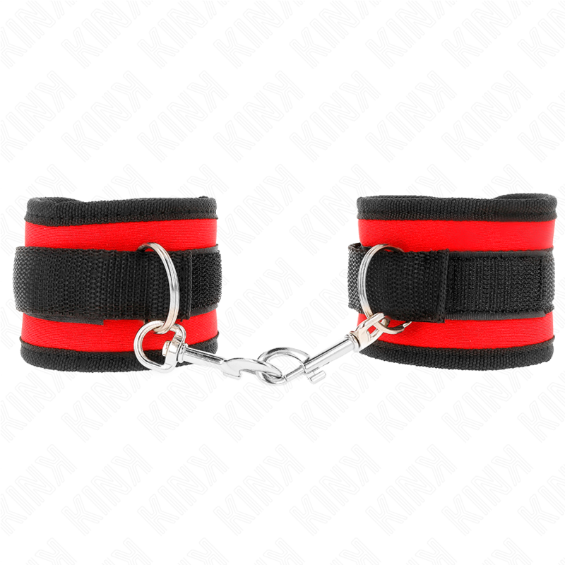 KINK - SUJECIÓN DE MUÑECA CON GANCHO Y BUCLE DE NYLON ROJO-NEGRO MODELO 2 AJUSTABLE 18-35 CM X 6 CM