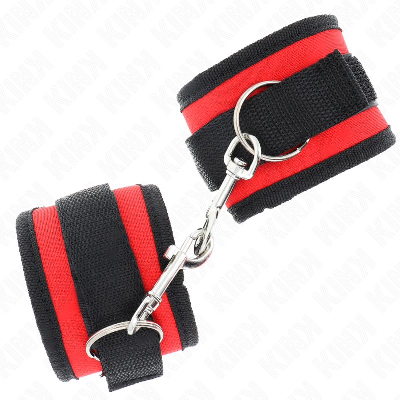 KINK - SUJECIÓN DE MUÑECA CON GANCHO Y BUCLE DE NYLON ROJO-NEGRO MODELO 2 AJUSTABLE 18-35 CM X 6 CM