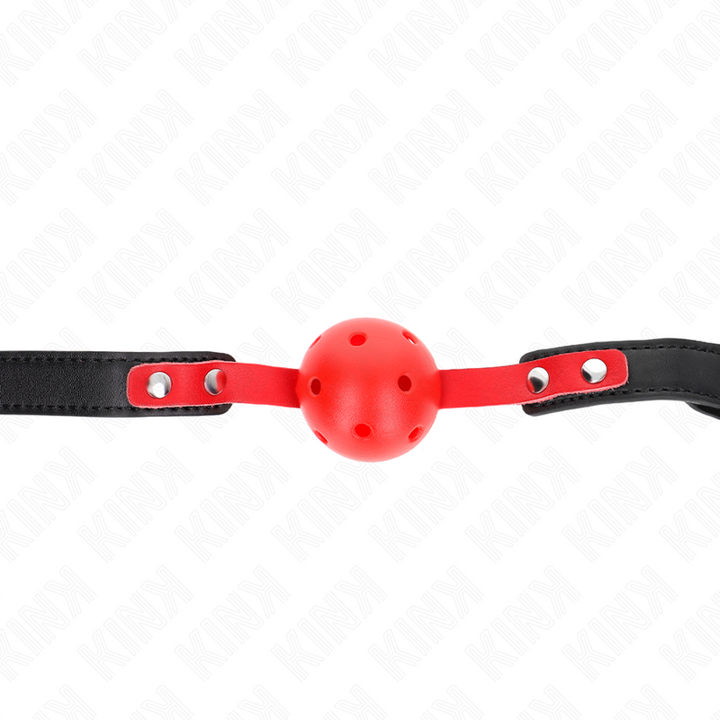 KINK - MORDAZA DE BOLA HUECO ROJO DURO DE 4 CM CON CORREA NEGRA DE 60 X 2 CM AJUSTABLE DE 37 A 52 CM