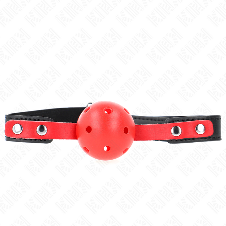 KINK - MORDAZA DE BOLA HUECO ROJO DURO DE 4 CM CON CORREA NEGRA DE 60 X 2 CM AJUSTABLE DE 37 A 52 CM