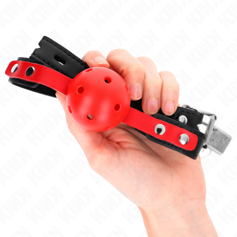 KINK - MORDAZA DE BOLA HUECO ROJO DURO DE 4 CM CON CORREA NEGRA DE 60 X 2 CM AJUSTABLE DE 37 A 52 CM