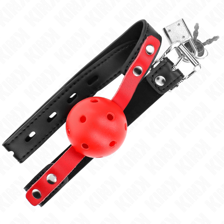 KINK - MORDAZA DE BOLA HUECO ROJO DURO DE 4 CM CON CORREA NEGRA DE 60 X 2 CM AJUSTABLE DE 37 A 52 CM