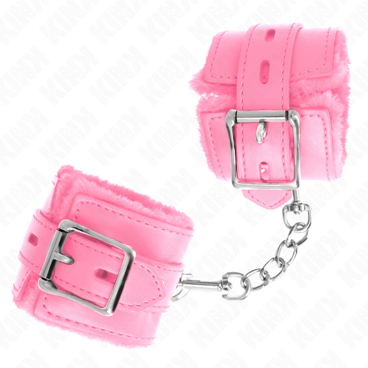 KINK - SUJECIONES DE MUÑECA CON FORRO DE PIEL Y AGUJEROS CUADRADOS ROSA Y CINTURÓN ROSA AJUSTABLE 17-29 CM X 6 CM