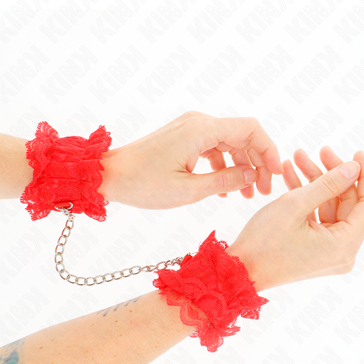KINK - SUJECIONES DE MUÑECA ELÁSTICAS DE ENCAJE ROJO