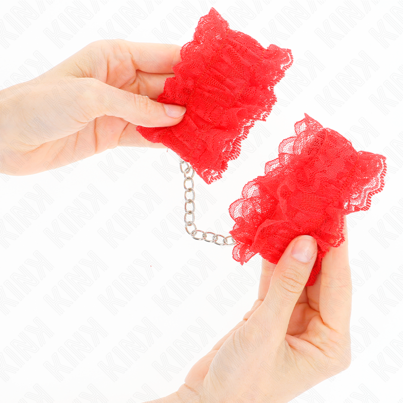 KINK - SUJECIONES DE MUÑECA ELÁSTICAS DE ENCAJE ROJO
