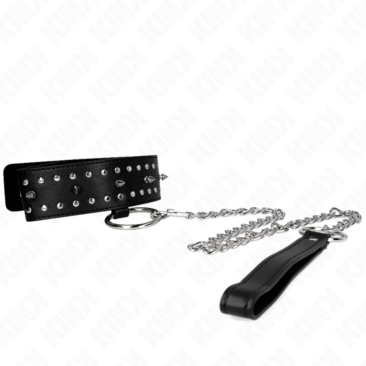KINK - COLLAR CON CORREA 65 CM CON TACHUELAS DE PLATA MODELO 1 AJUSTABLE 36-43 CM X 5 CM