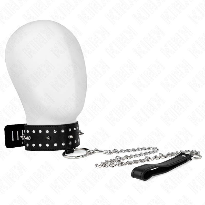 KINK - COLLAR CON CORREA 65 CM CON TACHUELAS DE PLATA MODELO 1 AJUSTABLE 36-43 CM X 5 CM