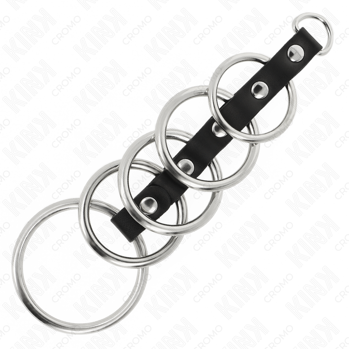 KINK - 5 ANILLOS METÁLICOS PARA EL PENE DE 3,2 CM A 5 CM CONECTADOS POR CUERO