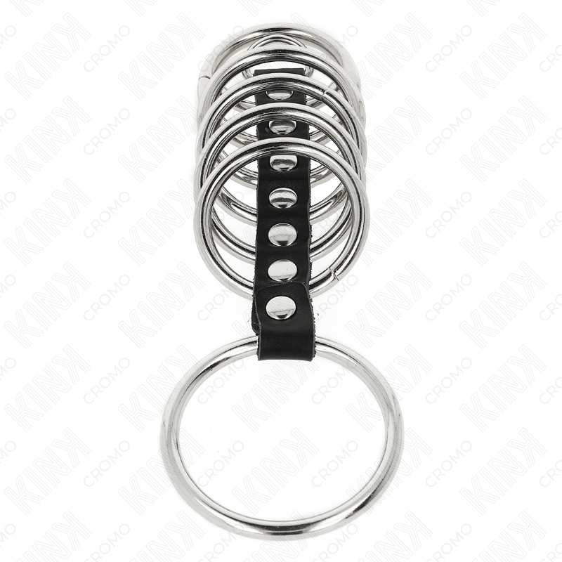 KINK - 7 ANILLOS METÁLICOS PARA EL PENE DE 3,2 CM A 5 CM CONECTADOS POR CUERO