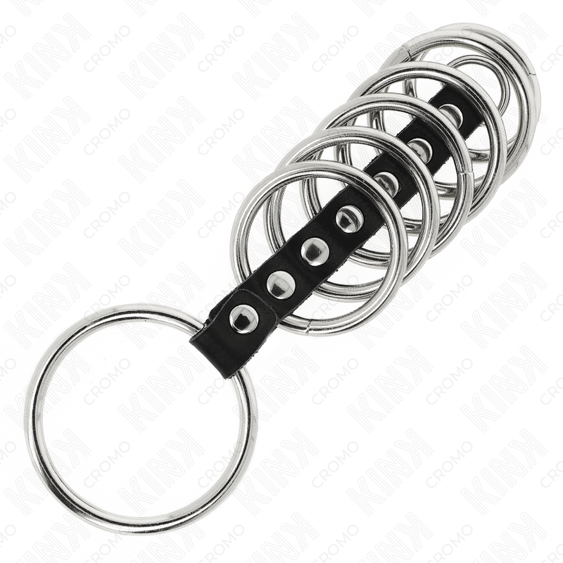 KINK - 7 ANILLOS METÁLICOS PARA EL PENE DE 3,2 CM A 5 CM CONECTADOS POR CUERO