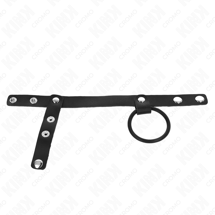 KINK - ANILLO DE SILICONA PARA EL PENE 3,8 CM CON DIVISOR DE BOLAS Y CORREA DE CUERO 22 X 1,5 CM