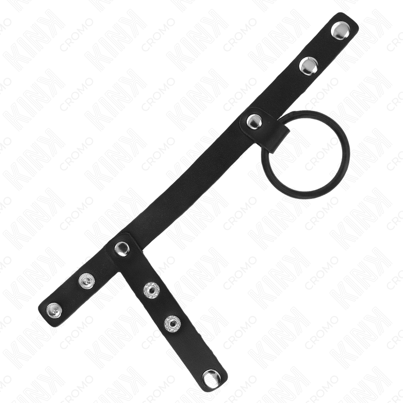 KINK - ANILLO DE SILICONA PARA EL PENE 3,8 CM CON DIVISOR DE BOLAS Y CORREA DE CUERO 22 X 1,5 CM