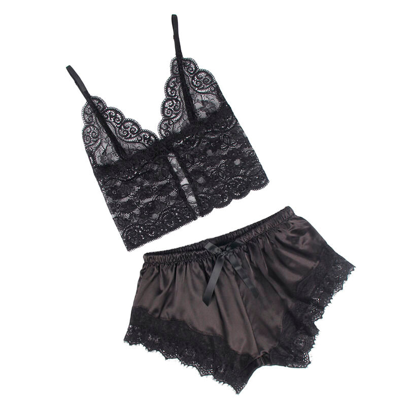 SUBBLIME - 953942 CAMISÓN CASUAL DE SEDA + PANTALÓN DE ENCAJE NEGRO L/XL