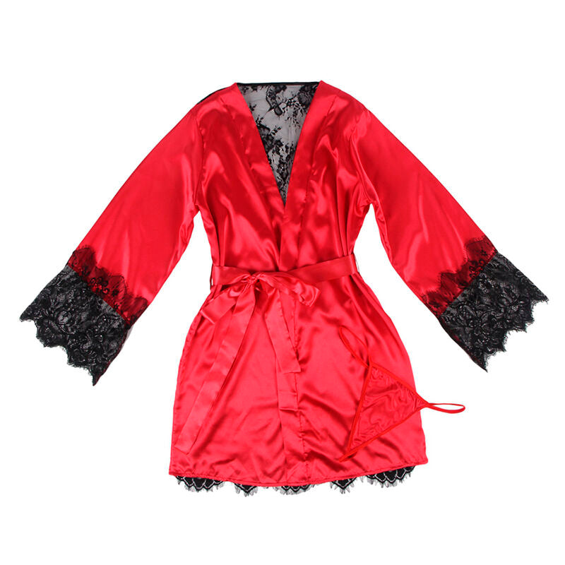 SUBBLIME - 954024 CAMISETA CON ESPALDA TRANSPARENTE DE ENCAJE + TANGA ROJO/NEGRO L/XL