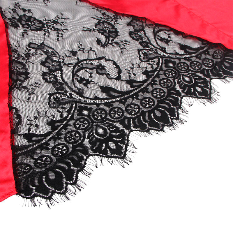 SUBBLIME - 954024 CAMISETA CON ESPALDA TRANSPARENTE DE ENCAJE + TANGA ROJO/NEGRO L/XL