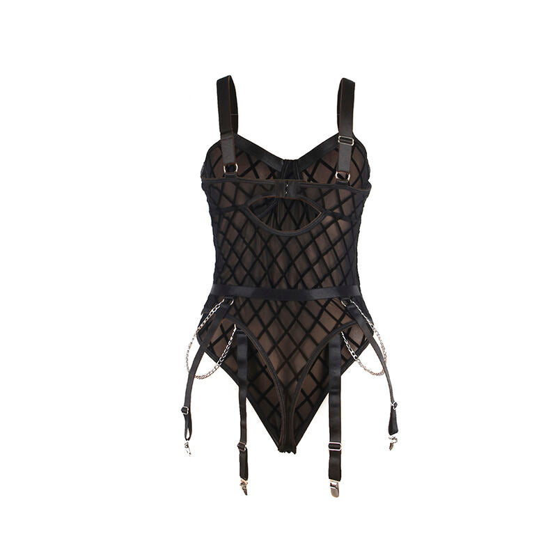 SUBBLIME - 9542277 BODY CON CADENAS + LIGUERO NEGRO L/XL