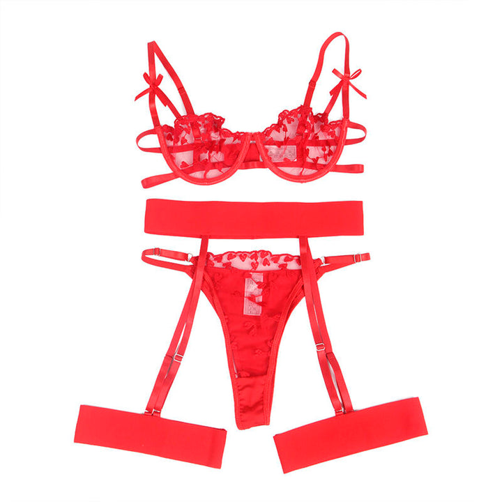 SUBBLIME - 954321 SUJETADOR + TANGA + LIGUERO ESTAMPADO CORAZONES ROJO S/M
