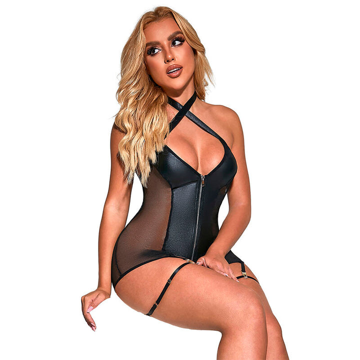 SUBBLIME - 954444 VESTIDO SEXY DE MALLA DE CUERO NEGRO S/M