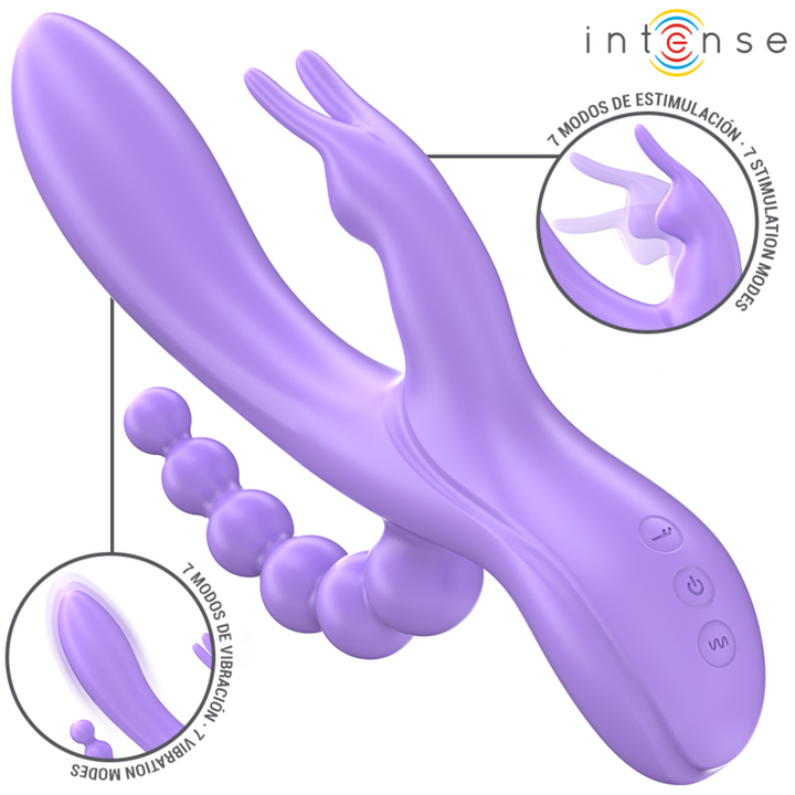 INTENSE - MIKO TRIPLE VIBRADOR RABBIT Y ESTIMULADOR ANAL 7 VIBRACIONES MORADO