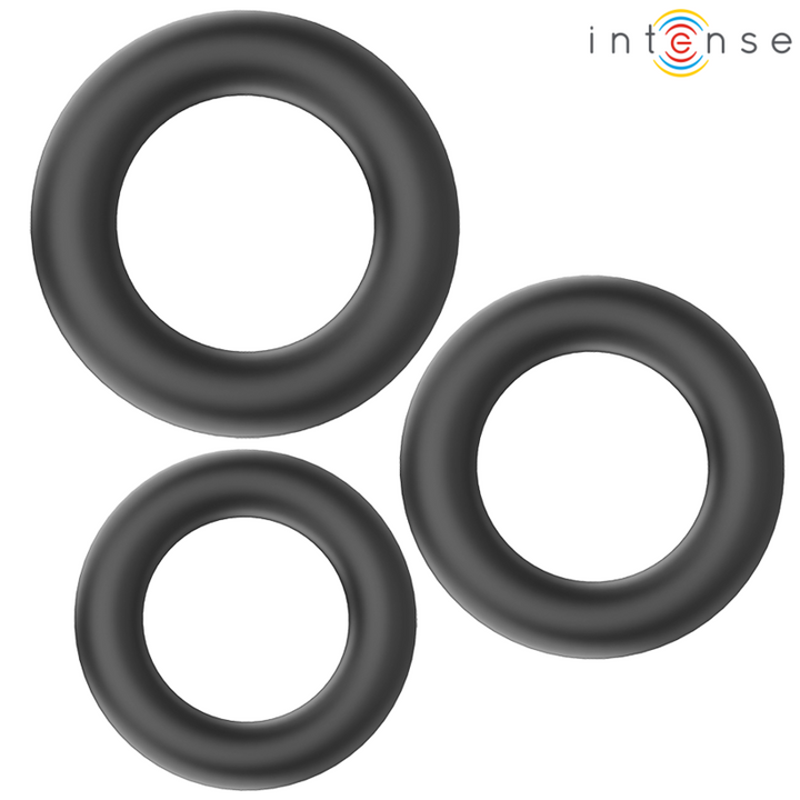 INTENSE - HUGH 3 ANILLOS BÁSICOS DE SILICONA PARA EL PENE NEGROS