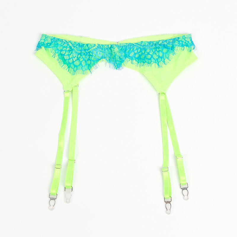 SUBBLIME - 955311 CONJUNTO DE SUJETADOR CON ENCAJE Y LIGUERO VERDE Y AZUL S/M