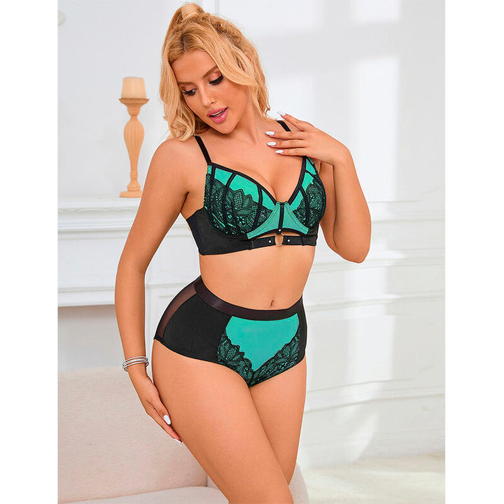 SUBBLIME - 955564 CONJUNTO DE SUJETADOR CON CREMALLERA DE MALLA DE CHAROL VERDE L/XL