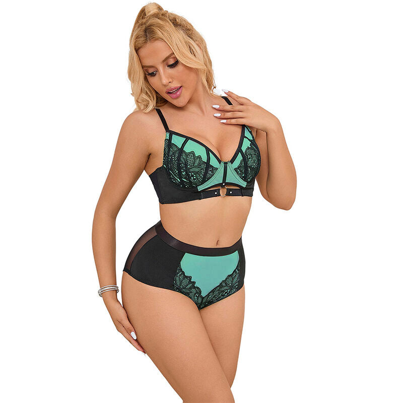 SUBBLIME - 955564 CONJUNTO DE SUJETADOR CON CREMALLERA DE MALLA DE CHAROL VERDE L/XL
