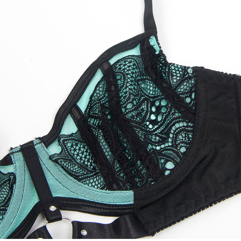 SUBBLIME - 955564 CONJUNTO DE SUJETADOR CON CREMALLERA DE MALLA DE CHAROL VERDE L/XL