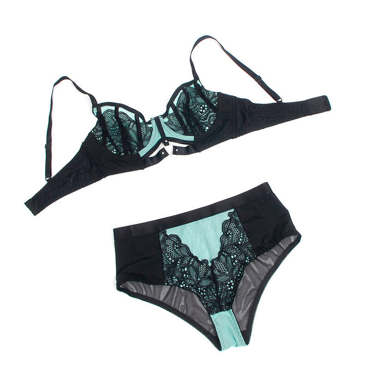 SUBBLIME - 955564 CONJUNTO DE SUJETADOR CON CREMALLERA DE MALLA DE CHAROL VERDE L/XL