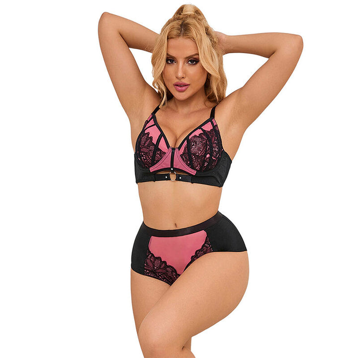 SUBBLIME - 955588 CONJUNTO DE SUJETADOR CON CREMALLERA DE MALLA DE CHAROL ROSA L/XL