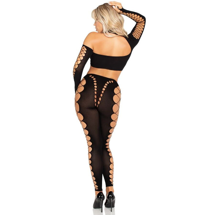 LEG AVENUE - TOP Y LEGGINGS CORTOS SIN COSTURAS NEGROS