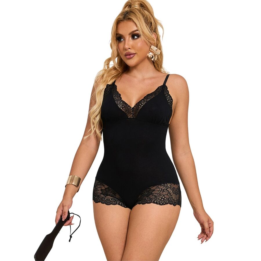SUBBLIME - TEDDY CON DETALLES DE ENCAJE FLORAL NEGRO L/XL