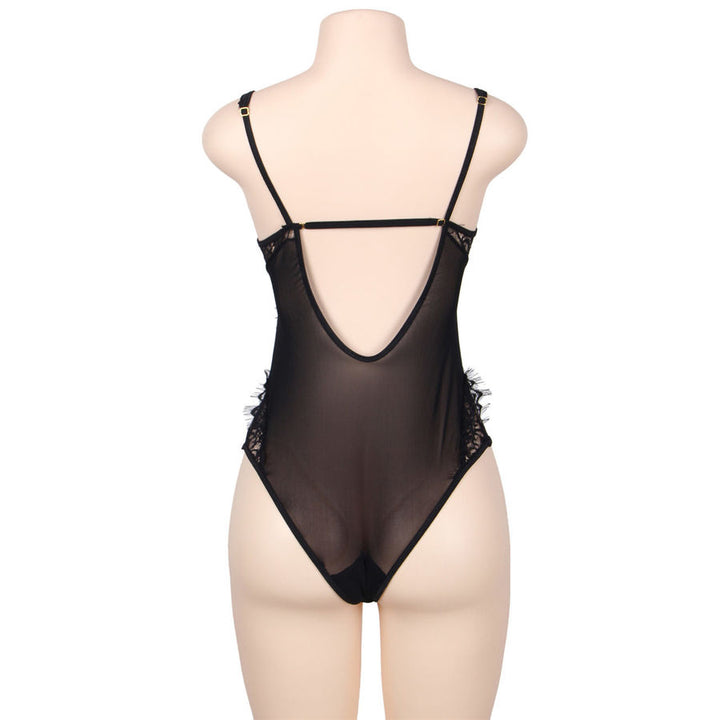 SUBBLIME - TEDDY NEGRO CON ENCAJE FLORAL Y FLECOS QUEEN PLUS